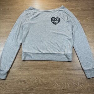 Love PINK Women's Gray Cropped Sweatshirt S Heart Logo Raglan Pullover
